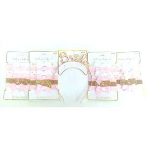Bridesmaid Bachelorette Gift Favor 4Pk Pink/Gold Hair Ties & Bridal Headband New